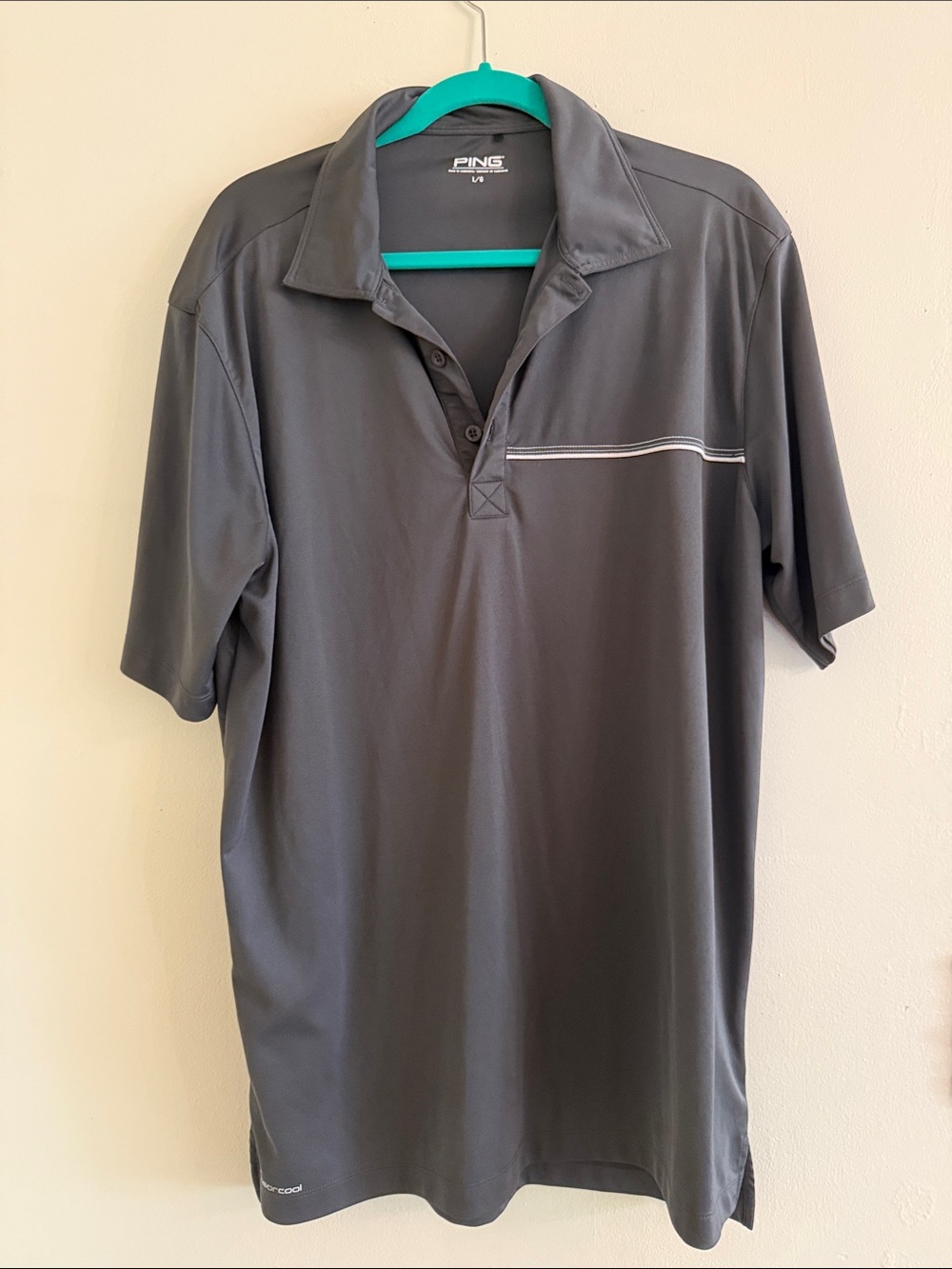 NWOT - PING Men’s Charcoal Polo with White Stripe Size Large